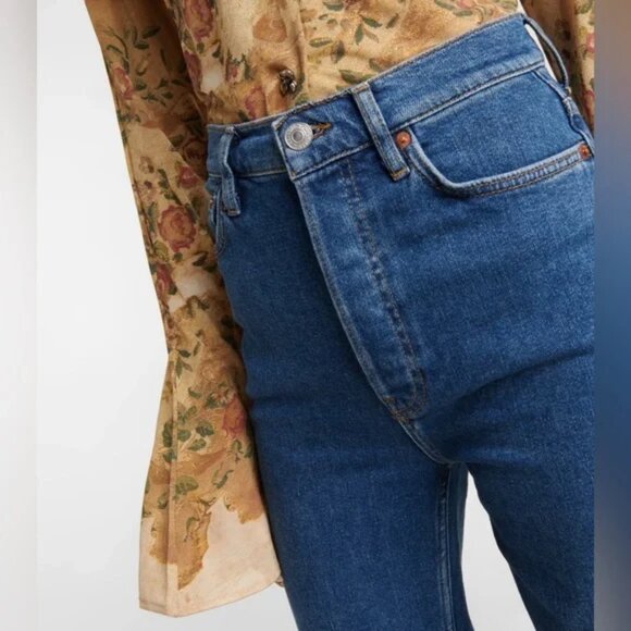 Re/Done 70s Mid Rise Stove Pipe Jeans Royal Fade Wash 25 - Picture 3 of 16